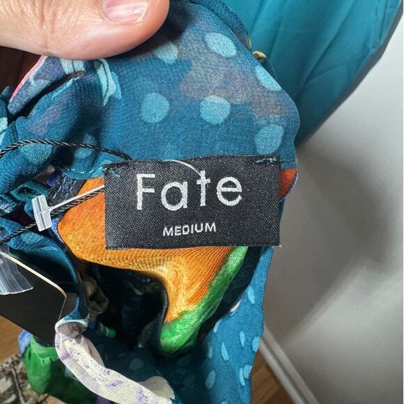 Fate Dress Women M Mixed Print Slip Lined Problem Solved Teal Blue Floral Dress - Picture 4 of 6